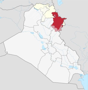 Map of the Sulaymaniyah Governorate highlighted in red. The Kurdistan Region of Iraq (KRI) is highlighted in red and beige / credit: TUBS / Wikipedia