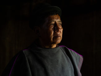 Dilio Muelas Morales, 62, a traditional doctor of the Misak Indigenous community in Colombia, inside the ‘Michaya,’ where he receives patients / credit: Antonio Cascio