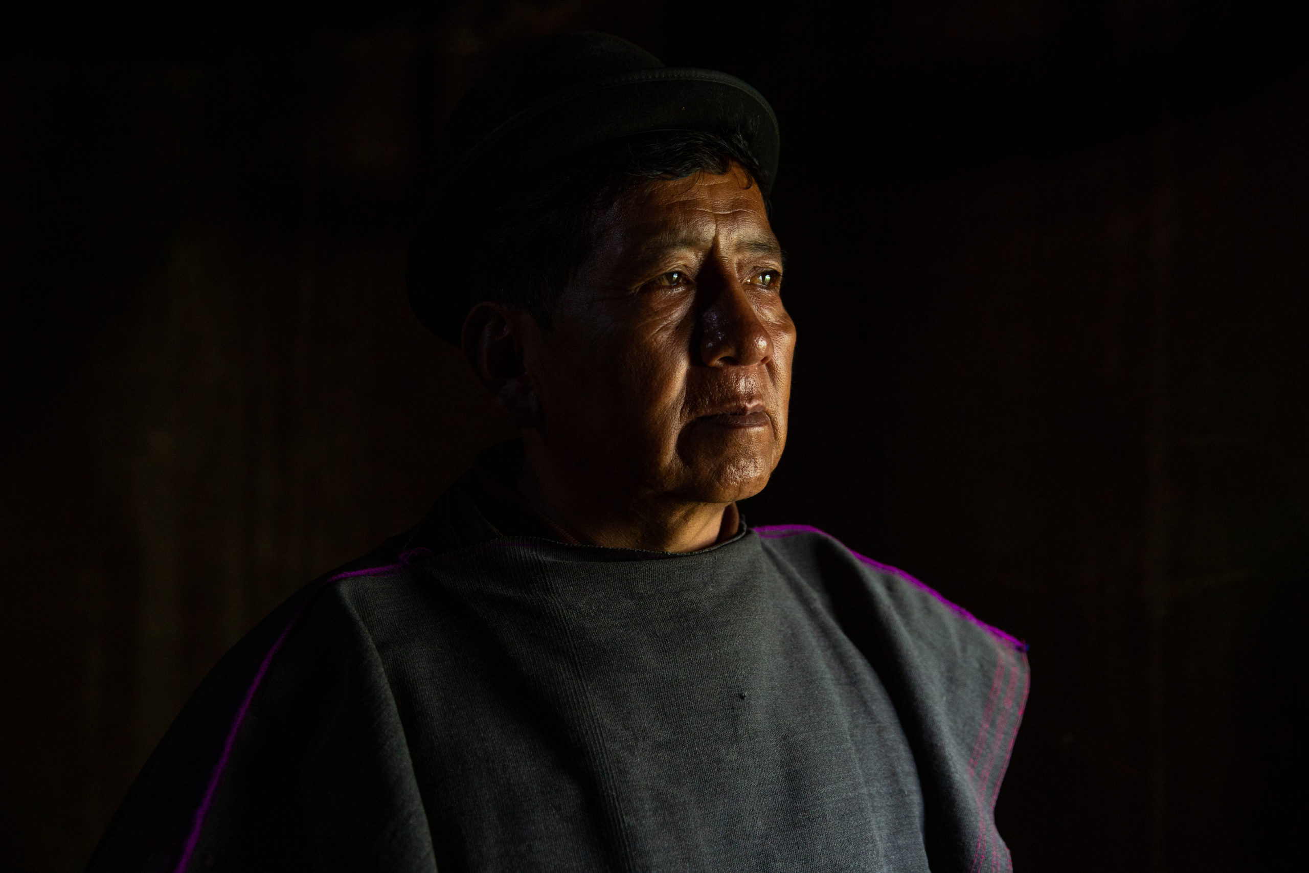 Dilio Muelas Morales, 62, a traditional doctor of the Misak Indigenous community in Colombia, inside the ‘Michaya,’ where he receives patients / credit: Antonio Cascio