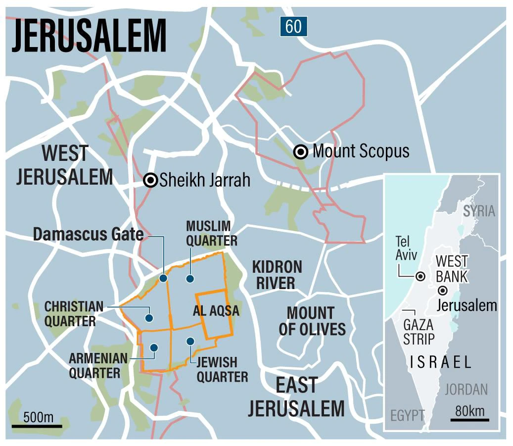 A map depicting the Sheikh Jarrah neighborhood within East Jerusalem / credit: The National