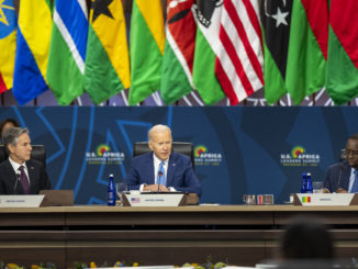 U.S. President Joe Biden (center) at the U.S.-Africa Leaders Summit held Dec. 12-16 in Washington, D.C. On left is U.S. Secretary of State Antony Blinken and on right is Senegalese President and African Union Chairperson Macky Sall / credit: The White House