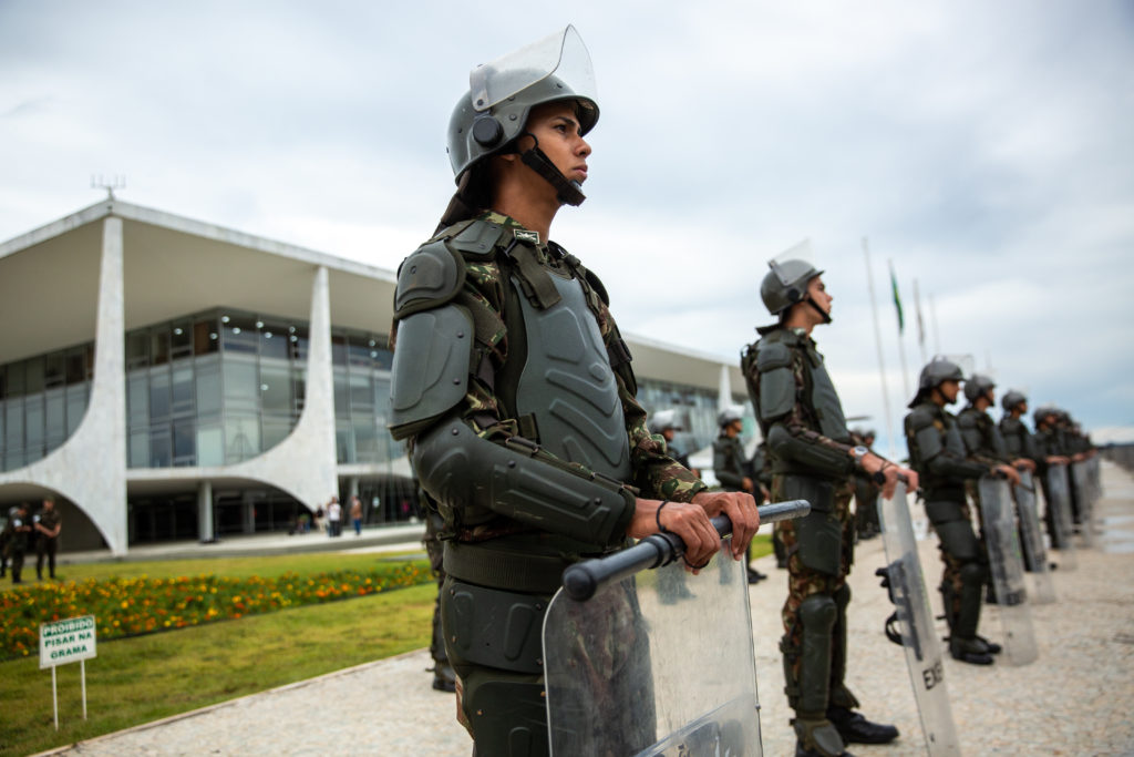 Military personnel can be seen here presiding over the Planalto Presidential Palace two days after the attack. Security forces were on high alert over a new call Bolsonaro supporters issued after January 8 to “retake Brasilia" on January 11. Demonstrations also were called to take place in the cities of São Paulo, Rio de Janeiro and Belo Horizonte / credit: Antonio Cascio