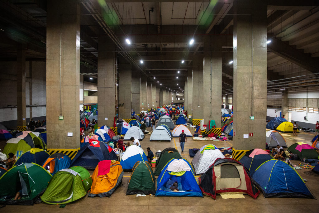 The Brasilia Stadium transformed into a tent camp for Lula's supporters, who traveled from all over Brazil to attend the inauguration / credit: Antonio Cascio