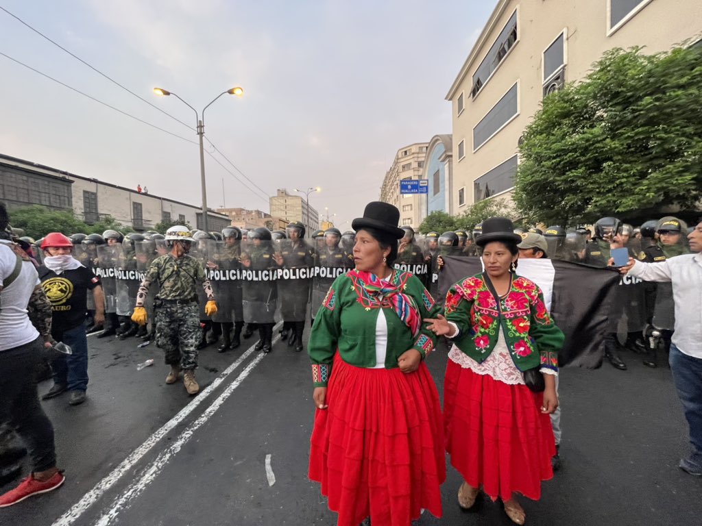 Indigenous people protesting on February 8 in the streets of Perú against the parliamentary coup that ousted President Pedro Castillo Terrones / credit: Clau O'Brien Moscoso