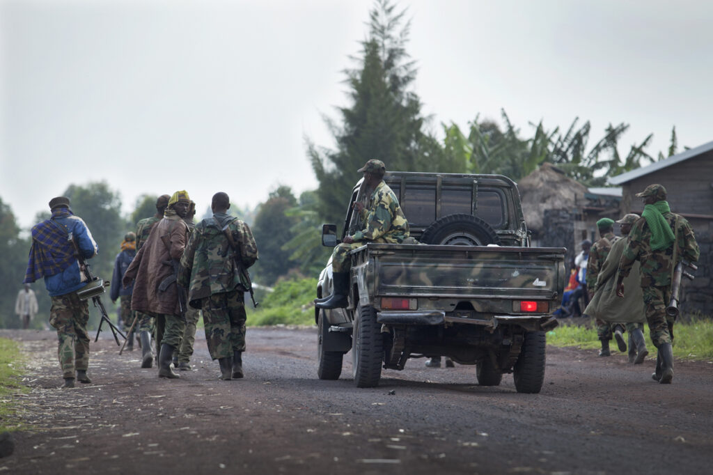 M23 fighters loyal to Bosco Ntaganda moved on March 1, 2013, along the road towards Goma in the Democratic Republic of Congo, as UN peacekeeping troops observed a gathering of armed people north of the city / credit: MONUSCO / Sylvain Liechti