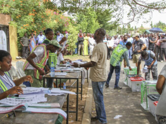 A polling station in Ikeja, Lagos in Nigeria in 2015. The new biometric voter accreditation system might be seen as a game-changer / credit: U.S. Embassy in Nigeria