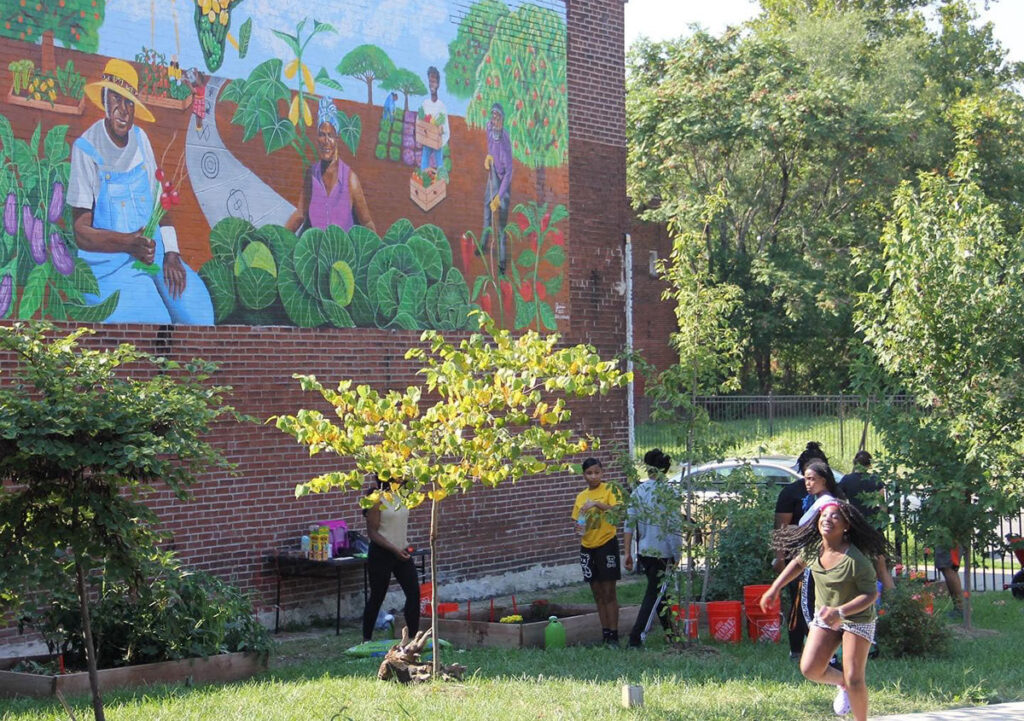 A volunteer work day at the Gary Brooks Community Garden in the majority-Black north side of Saint Louis, Missouri / credit: Burning Spear