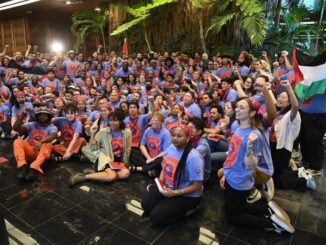 A group of the U.S. solidarity activists who traveled with the People's Forum met with Cuban President Miguel Díaz-Canel on May Day, or International Workers' Day on May 1 / credit: Estudios Revolución
