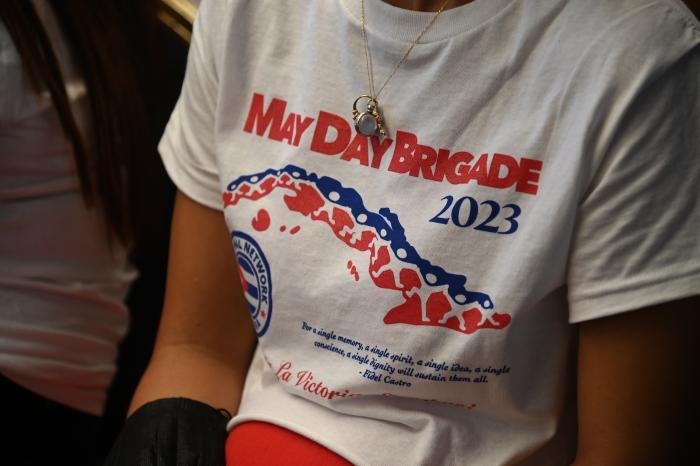 Shirts worn by May Day Brigade participants, who traveled to Cuba through the U.S.-based National Network on Cuba / credit: Estudios Revolución
